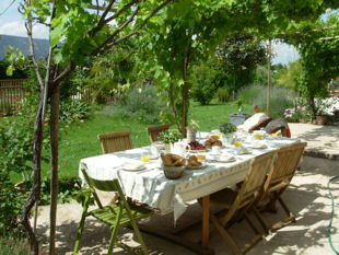 Cycling in Provence, France - French buffet breakfasts and dinners on the covered terrace.
