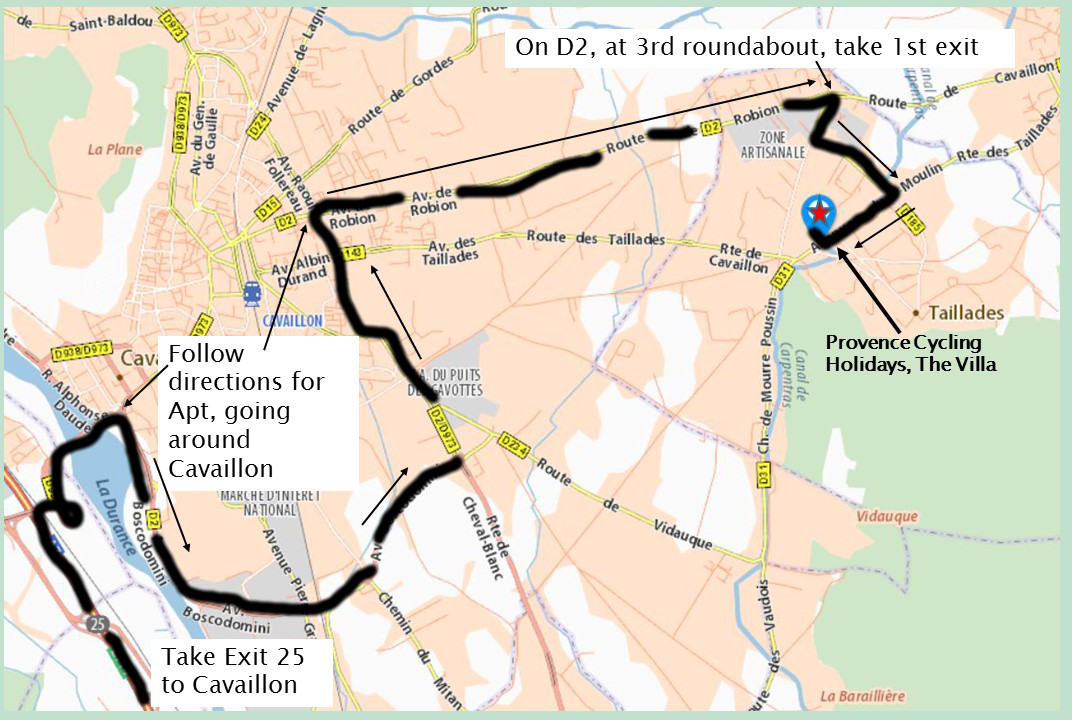 Directions from Motorway exit at Cavaillon to Taillades.